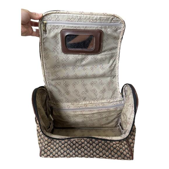 Vintage DVF Travel Makeup Train Case Duffel Bag Brown Monogram Tapestry Lock - Picture 8 of 11